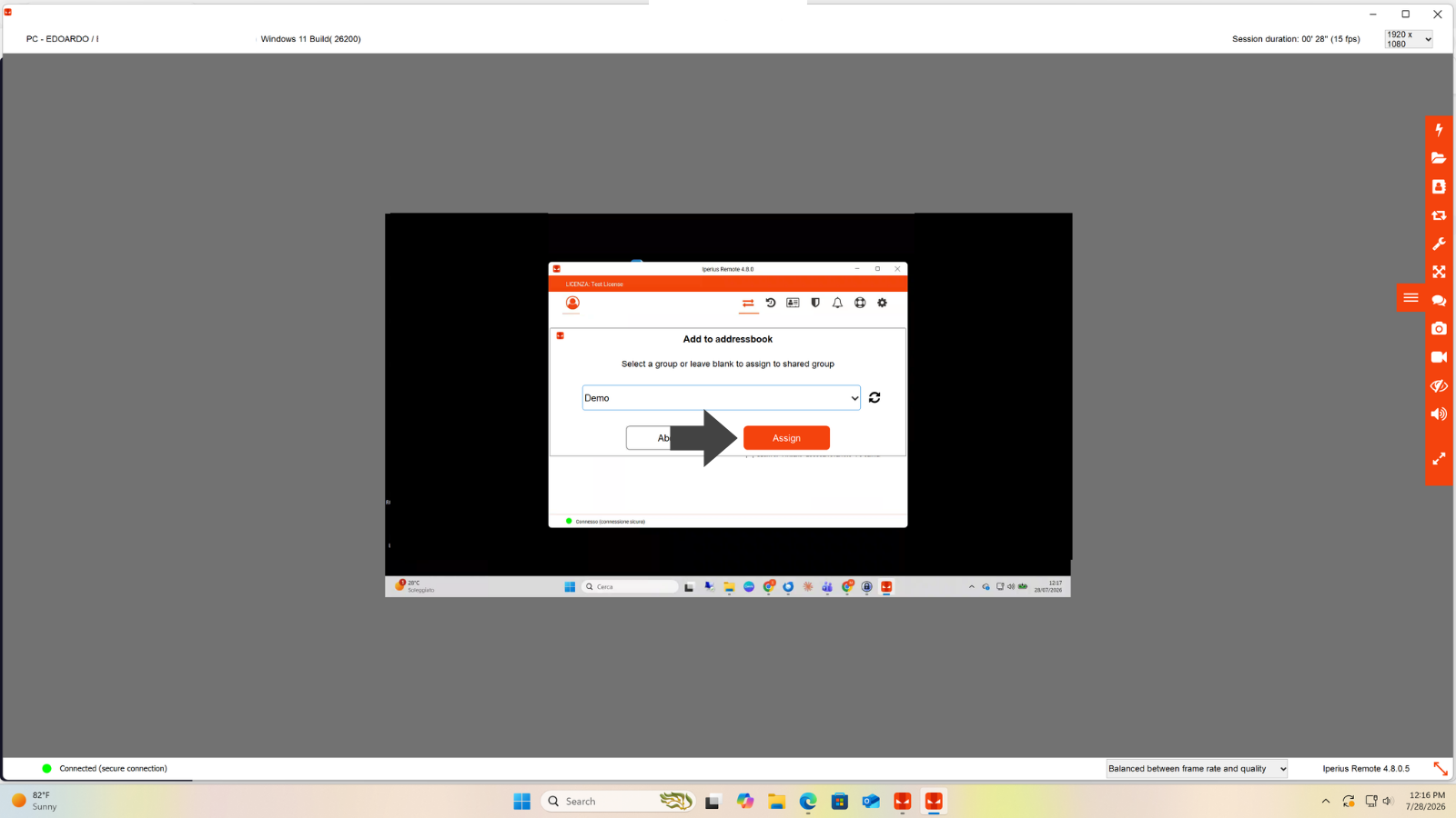 Selecting the group to add a device to the address book