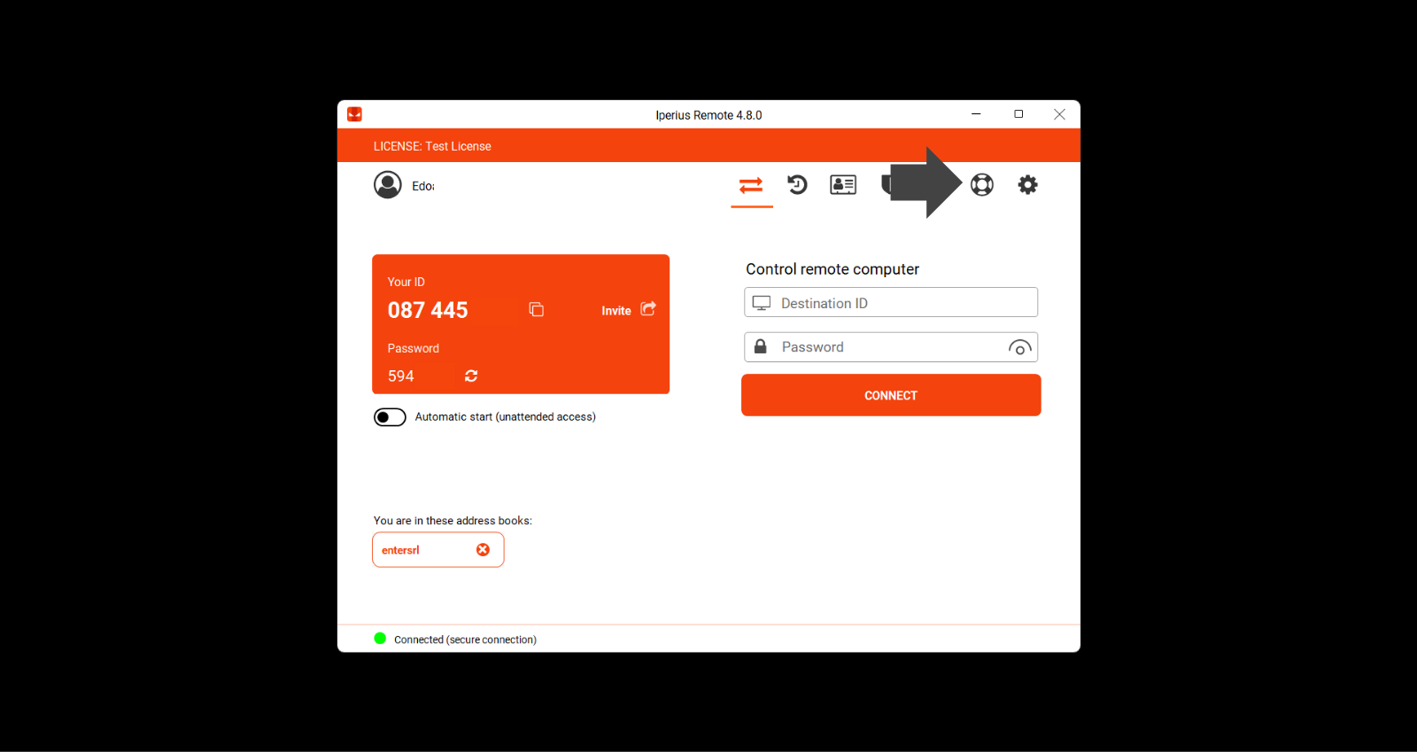 Iperius Remote Request Assistance window to create a new request